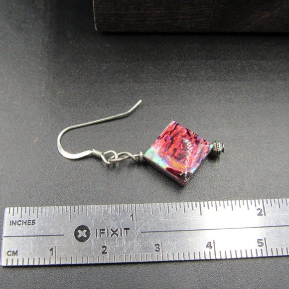 Sterling Silver Red Unique Shell Dangle Earrings Vintage - Picture 4 of 5